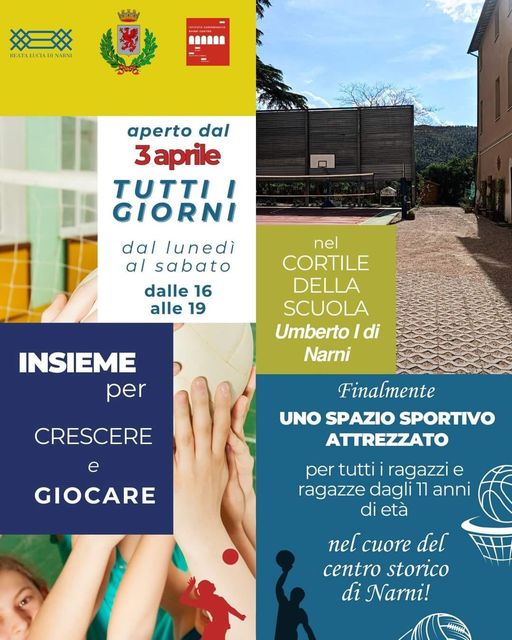 Potrebbe essere un'immagine raffigurante 1 persona e il seguente testo "#8 BEATALECADANGIN MNI NMINI DADDUR aperto dal 3aprile TUTTI GIORNI dal lunedì al sabato dalle 16 alle 19 nel CORTILE DELLA SCUOLA Umberto di Narni INSIEME per CRESCERE Finalmente UNO SPAZIO SPORTIVO ATTREZZATO e GIOCARE per tutti i ragazzi e ragazze dagli 11 anni di età nel cuore del centro storico di Narni! HHAWAA"