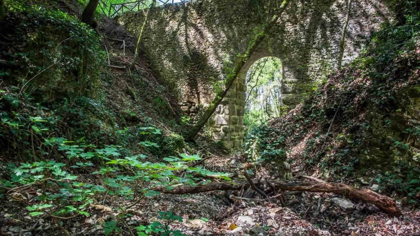 Il Ponte Cardona dell'Acquedotto della Formina a Narni visto dal basso